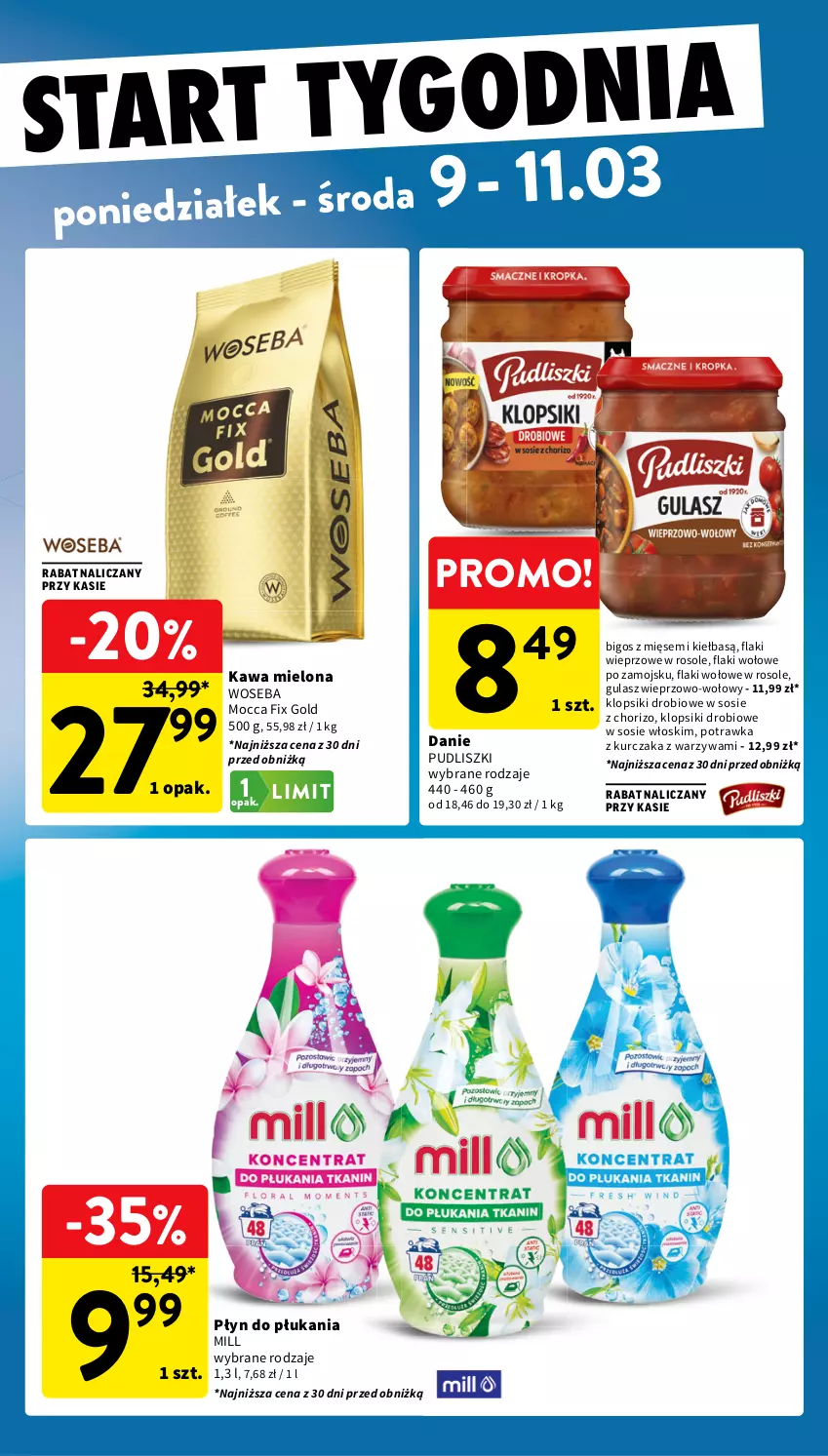 Gazetka promocyjna Intermarche - Gazetka Intermarche - ważna 05.03 do 11.03.2026 - strona 43 - produkty: Bigos, Flaki, Flaki wołowe, Kawa, Kawa mielona, Klopsiki, Kurczak, Mocca Fix Gold, Płyn do płukania, Pudliszki, Sos, Warzywa, Woseba