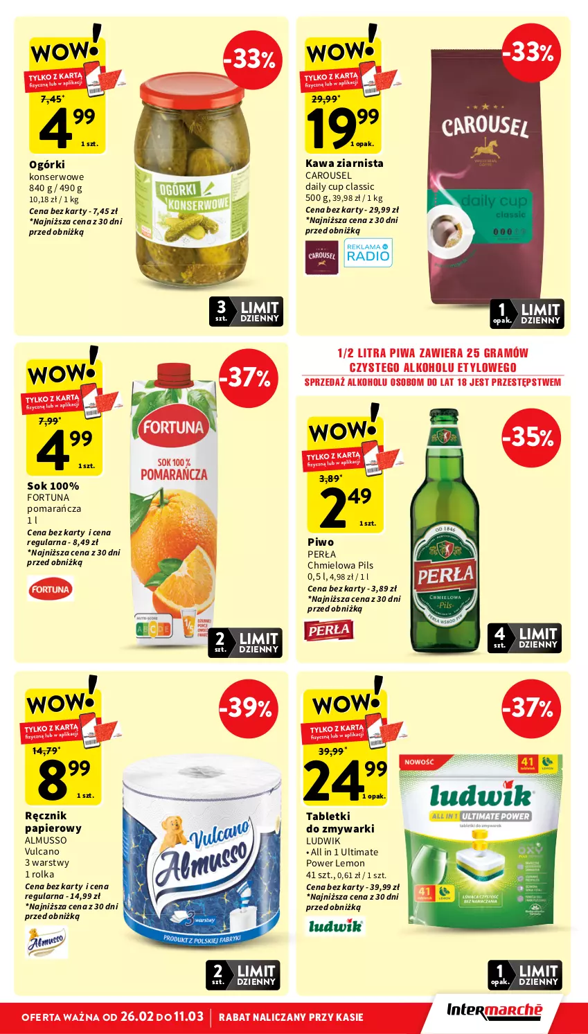 Gazetka promocyjna Intermarche - Gazetka Intermarche - ważna 05.03 do 11.03.2026 - strona 9 - produkty: Fortuna, Gra, Kawa, Kawa ziarnista, Ludwik, Mus, Papier, Perła, Piwa, Piwo, Ręcznik, Ser, Sok, Tablet, Tabletki do zmywarki, Zmywarki