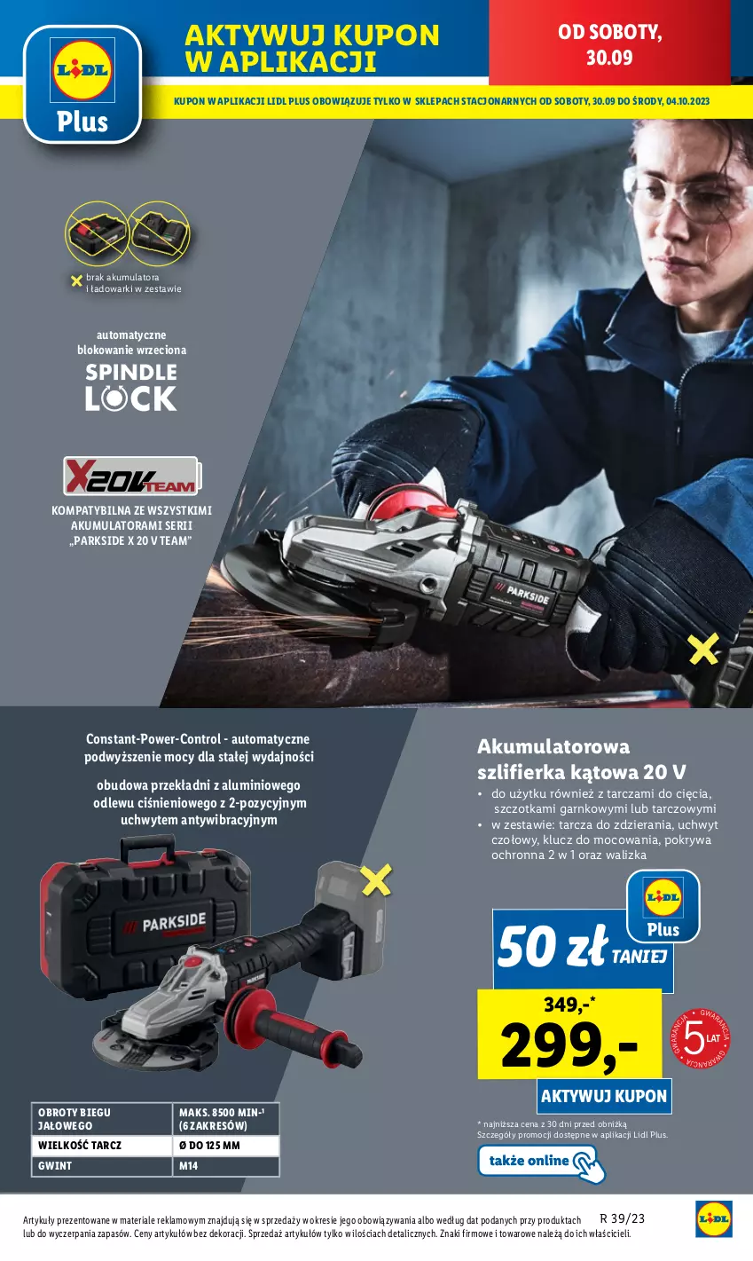 Gazetka promocyjna Lidl - GAZETKA - ważna 25.09 do 30.09.2023 - strona 45 - produkty: Akumulator, Control, Parkside, Pokrywa, Ser, Szczotka, Szlifierka, Szlifierka kątowa, Walizka