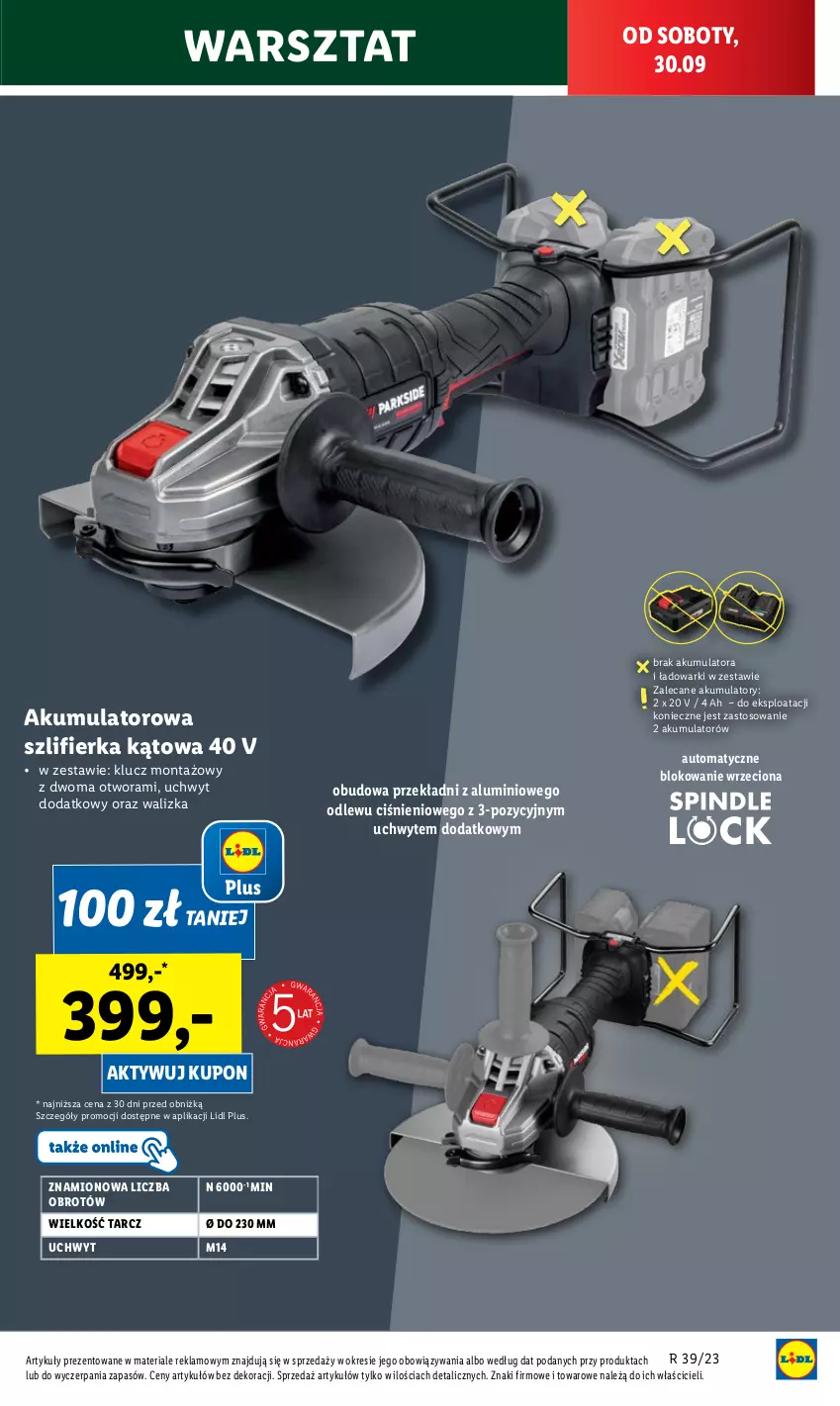 Gazetka promocyjna Lidl - GAZETKA - ważna 25.09 do 30.09.2023 - strona 47 - produkty: Akumulator, Szlifierka, Szlifierka kątowa, Walizka