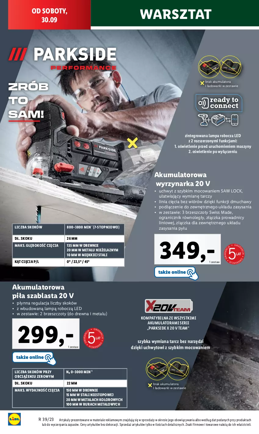 Gazetka promocyjna Lidl - GAZETKA - ważna 25.09 do 30.09.2023 - strona 48 - produkty: Akumulator, Gra, Lampa, Lampa robocza LED, Parkside, Rura, Ser, Szyny, Top, Wyrzynarka