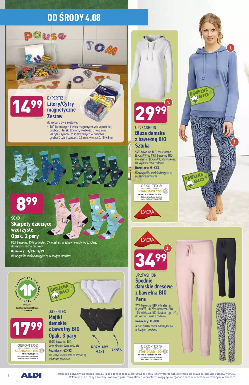 Gazetka promocyjna Aldi - OKAZJE DLA CIEBIE I DOMU - ważna 04.08 do 07.08.2021 - strona 3 - produkty: Bluza, Dres, Dzieci, Fa, Karp, Majtki, Queentex, Spodnie, Wełna