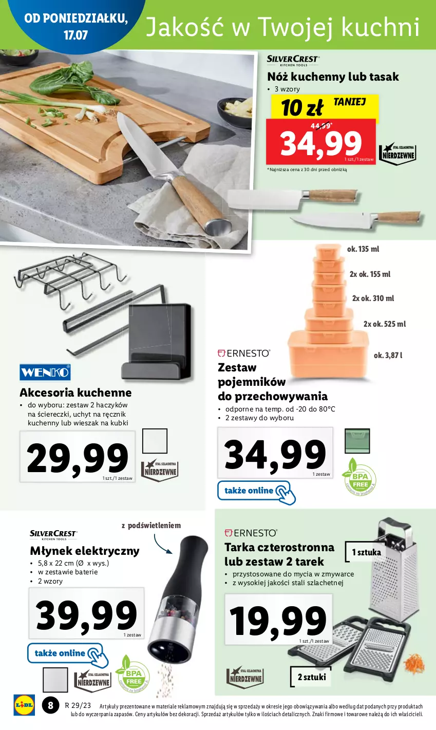 Gazetka promocyjna Lidl - GAZETKA - ważna 17.07 do 22.07.2023 - strona 10 - produkty: Haczyk, Młynek, Pojemnik, Por, Ręcznik, Ręcznik kuchenny, Sok, Tarka, Wieszak