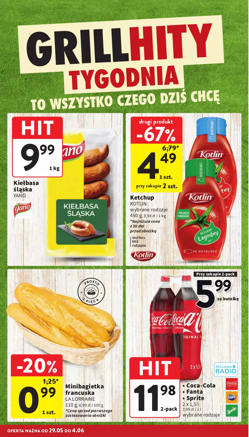 Gazetka promocyjna Intermarche - Gazetka Intermarche - ważna 29.05 do 04.06.2025 - strona 14 - produkty: Bagietka, Coca-Cola, Fa, Fanta, Ketchup, Kiełbasa, Kiełbasa śląska, Kotlin, Sprite