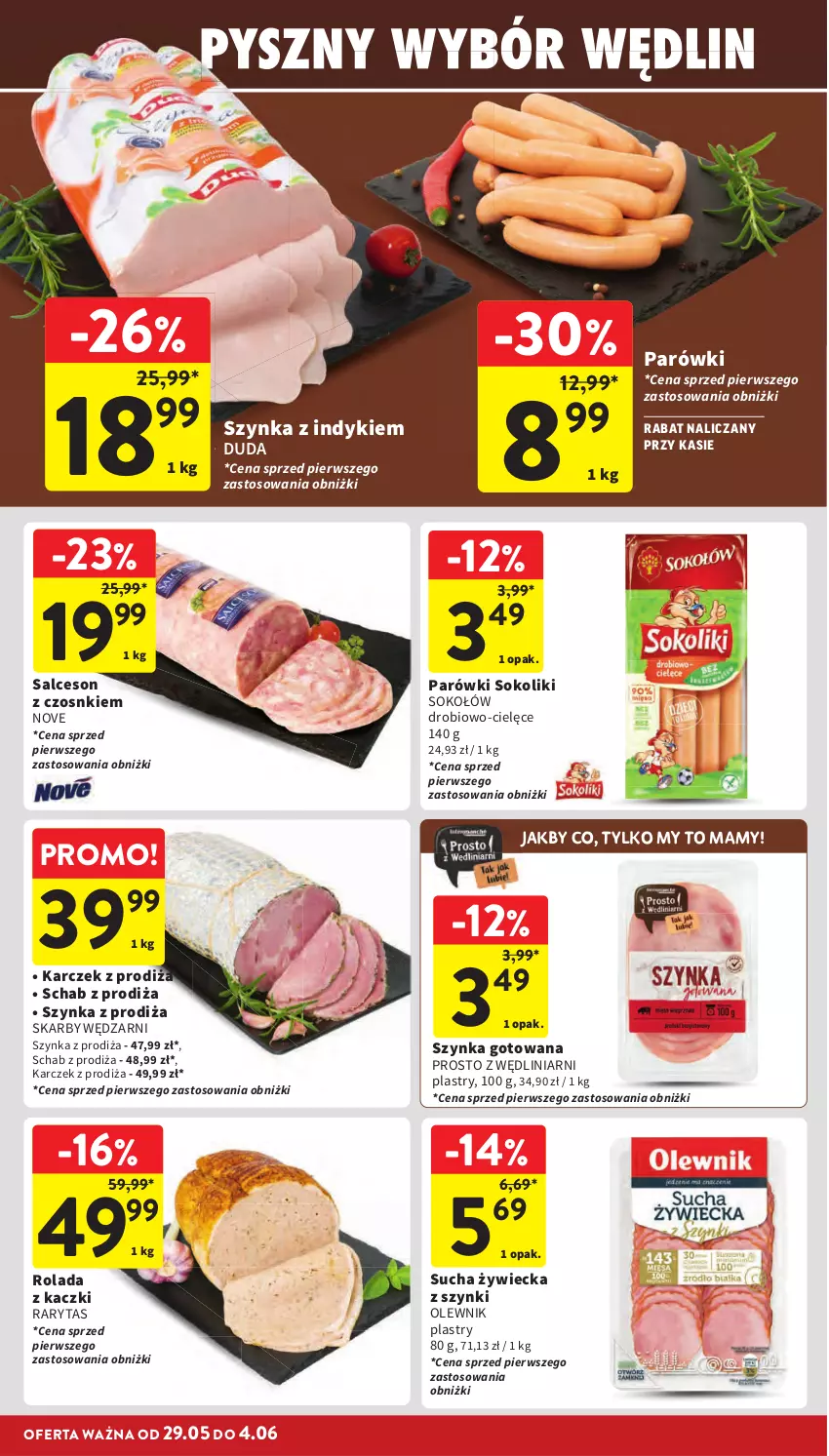 Gazetka promocyjna Intermarche - Gazetka Intermarche - ważna 29.05 do 04.06.2025 - strona 28 - produkty: Duda, Olewnik, Parówki, Parówki sokoliki, Rolada, Salceson, Sok, Sokołów, Szynka