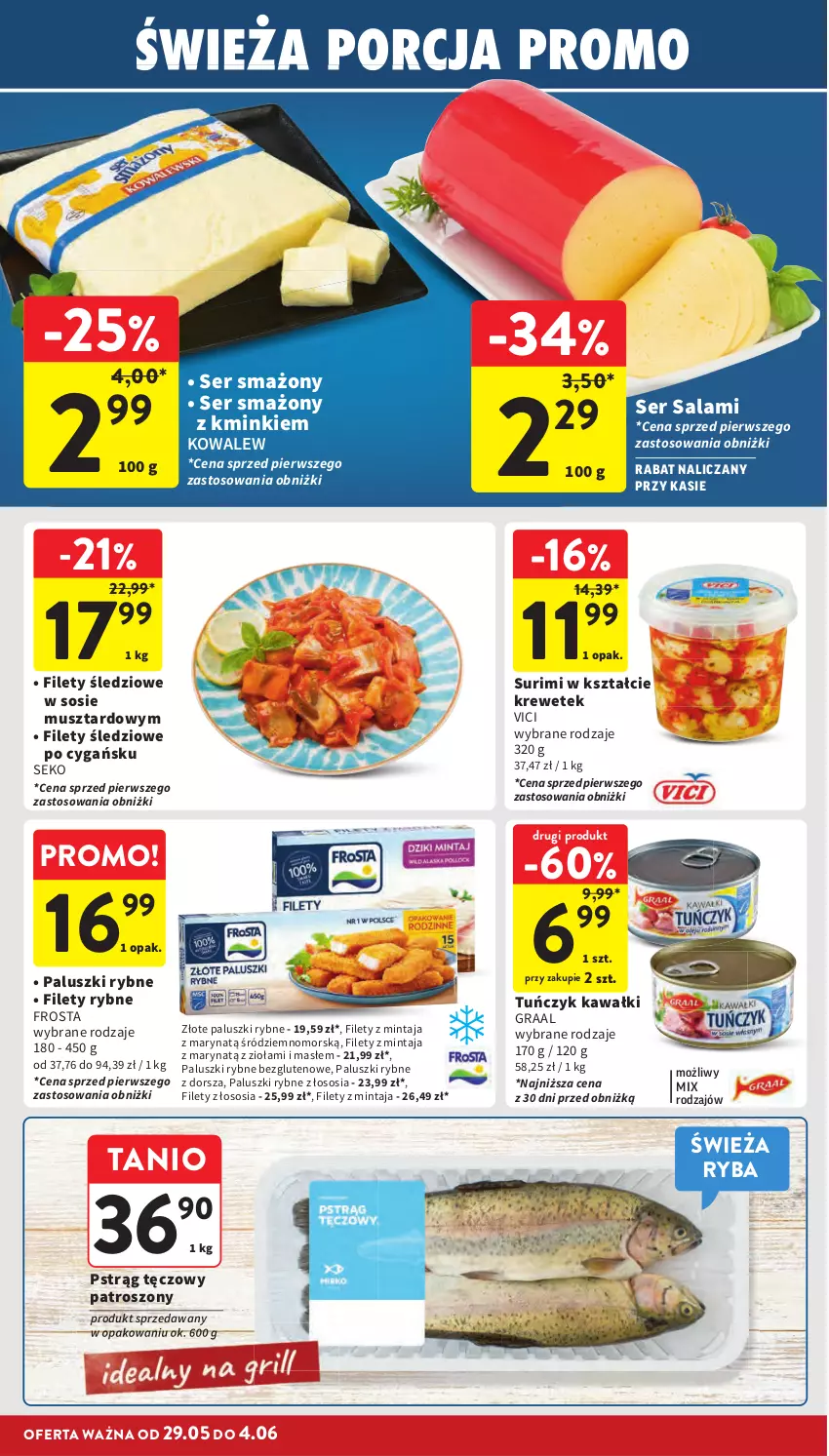Gazetka promocyjna Intermarche - Gazetka Intermarche - ważna 29.05 do 04.06.2025 - strona 30 - produkty: Dorsz, Frosta, Gra, Graal, Kawa, Mintaj, Mus, Paluszki rybne, Pstrąg, Pstrąg tęczowy, Ryba, Salami, SEKO, Ser, Ser salami, Sos, Surimi, Tuńczyk