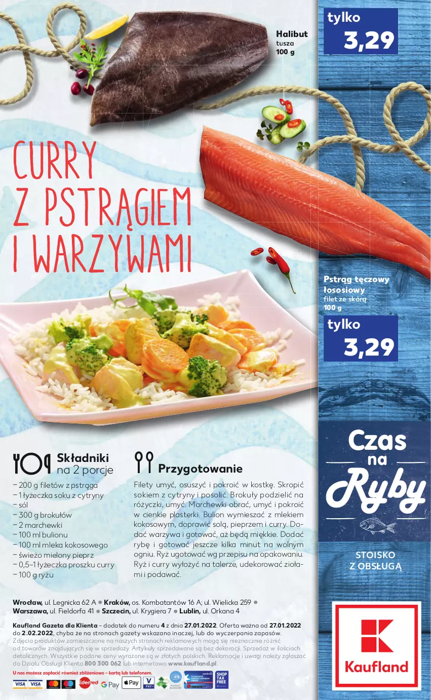 Gazetka promocyjna Kaufland - RYBY - ważna 27.01 do 02.02.2022 - strona 2 - produkty: Brokuły, Bulion, Cytryny, Fa, Halibut, Kokos, Lion, Orka, Pieprz, Plasterki, Por, Pstrąg, Pstrąg tęczowy, Ryż, Sok, Sól, Sos, Talerz, Tusz, Wagi, Warzywa