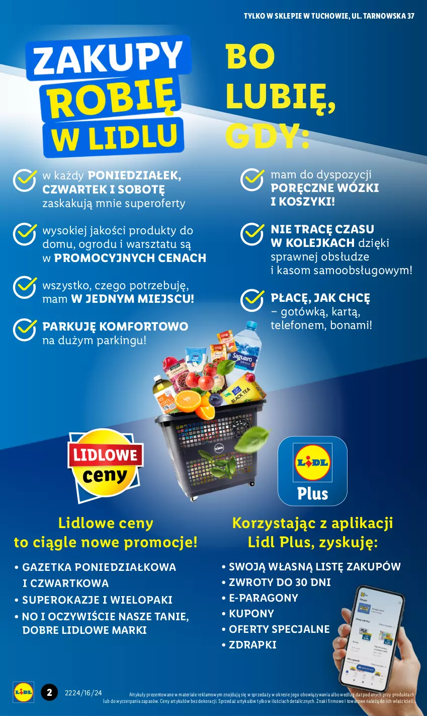 Gazetka promocyjna Lidl - Nowy Lidl w Tuchowie - ważna 18.04 do 28.04.2024 - strona 2 - produkty: Kolejka, Kosz, Olej, Por, Sok, Telefon