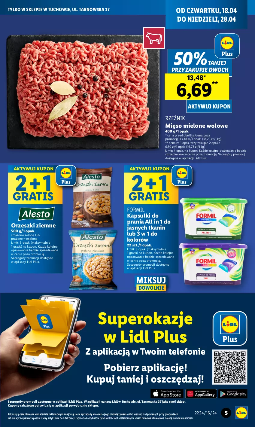 Gazetka promocyjna Lidl - Nowy Lidl w Tuchowie - ważna 18.04 do 28.04.2024 - strona 5 - produkty: Gra, Kapsułki do prania, Mięso, Mięso mielone, Olej, Orzeszki, Orzeszki ziemne, Telefon