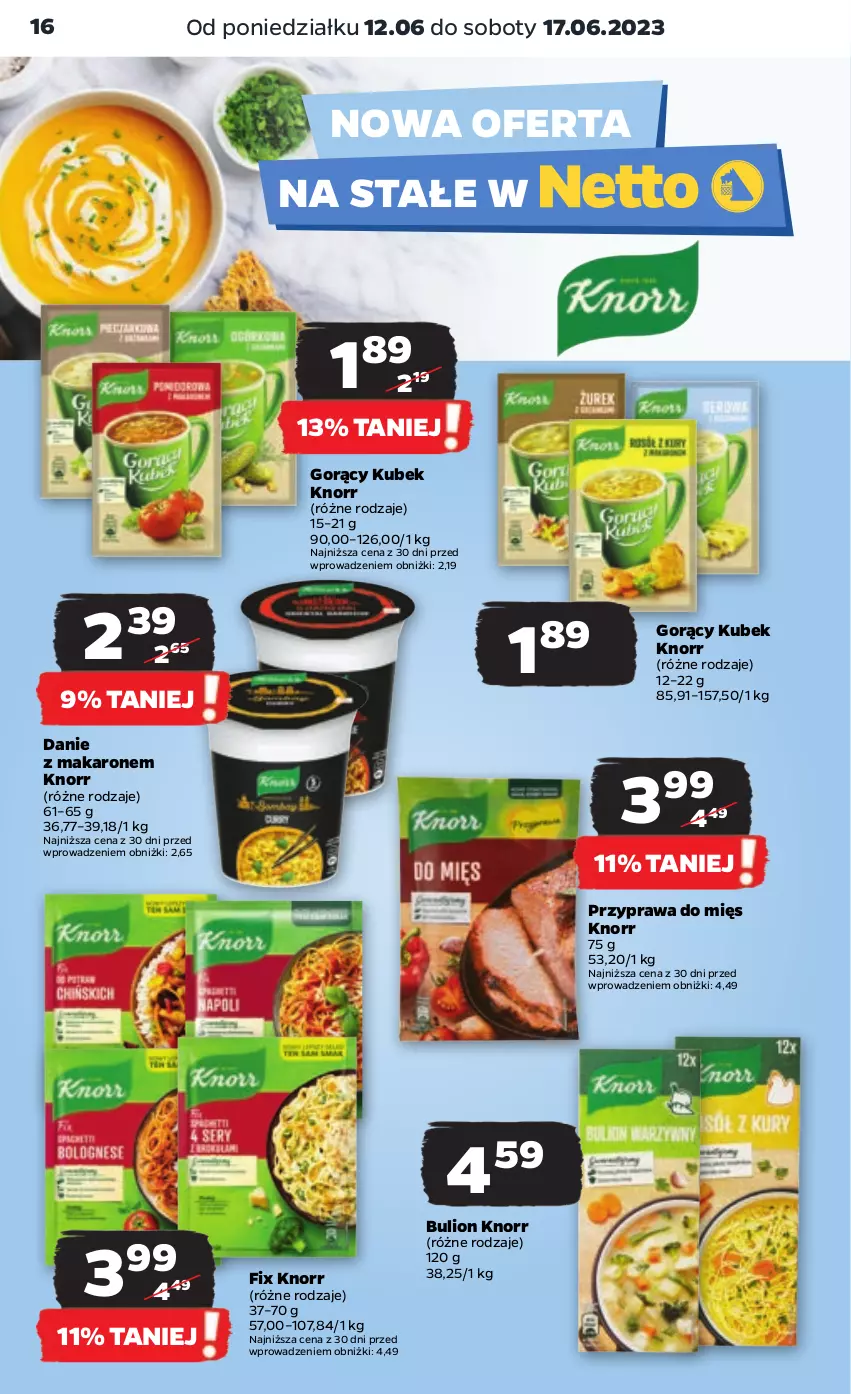 Gazetka promocyjna Netto - Artykuły spożywcze - ważna 12.06 do 17.06.2023 - strona 16 - produkty: Bulion, Knorr, Kubek, Lion, Makaron