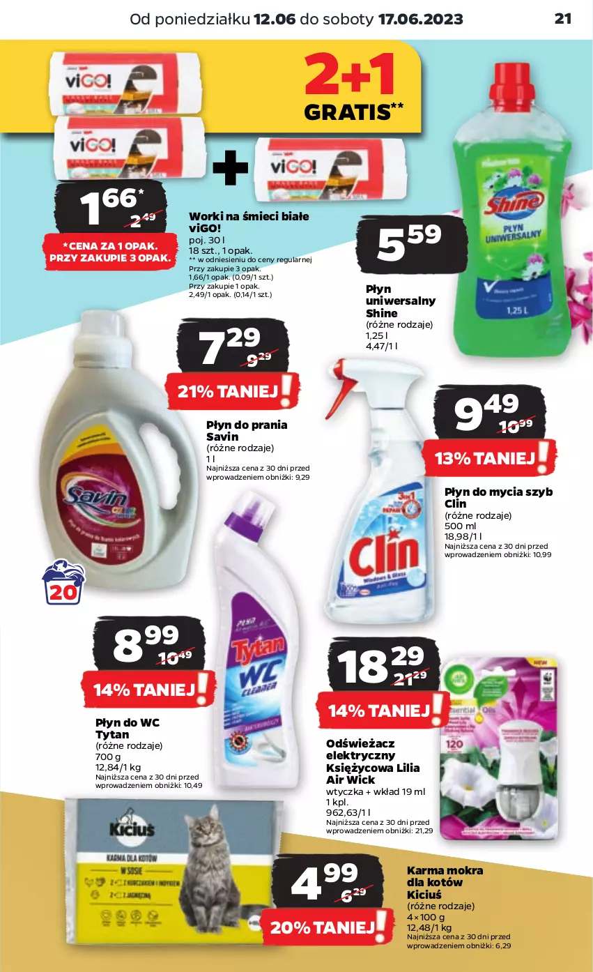 Gazetka promocyjna Netto - Artykuły spożywcze - ważna 12.06 do 17.06.2023 - strona 21 - produkty: Air Wick, Clin, Gra, Karma mokra dla kotów, Płyn do mycia, Płyn do prania, Płyn do wc, Tytan, Worki na śmiec, Worki na śmieci