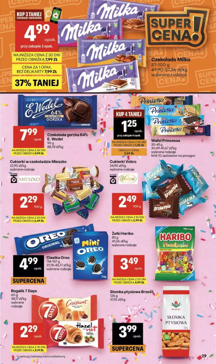 Gazetka promocyjna Delikatesy Centrum - Franczyza DC28 Czwartek - ważna 09.07 do 15.07.2026 - strona 29 - produkty: 7 Days, Ciastka, Cukier, Cukierki, Czekolada, Czekolada gorzka, E. Wedel, Haribo, Milka, Oreo, Princessa, Rogal, Rum