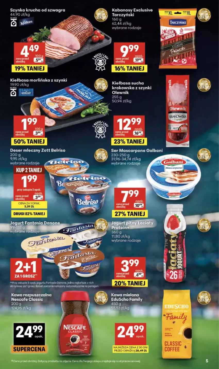 Gazetka promocyjna Delikatesy Centrum - Franczyza DC28 Czwartek - ważna 09.07 do 15.07.2026 - strona 5 - produkty: Belriso, Deser, Deser mleczny, Fa, Gra, Jogurt, Kawa, Kawa rozpuszczalna, Kiełbasa, LG, Olewnik, Ser, Szynka, Tarczyński, Zott