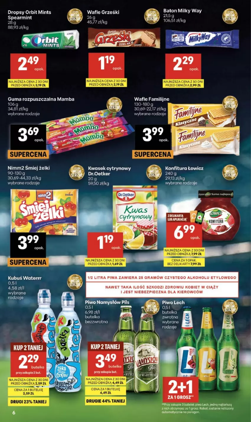 Gazetka promocyjna Delikatesy Centrum - Franczyza DC28 Czwartek - ważna 09.07 do 15.07.2026 - strona 6 - produkty: Baton, Fa, Gra, Guma rozpuszczalna, Konfitura, Mamba, Milky Way, Namysłów, Nimm2, Orbit, Piec, Piwa, Piwo, Wafle