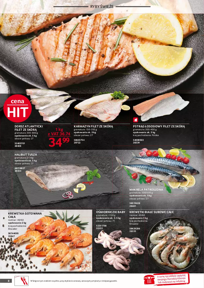 Gazetka promocyjna Selgros - Oferta gastronomiczna - ważna 01.05 do 31.05.2021 - strona 8 - produkty: Dorsz, Gra, Halibut, Krewetki, LG, Pstrąg, Pstrąg łososiowy, Rama, Sos, Tusz