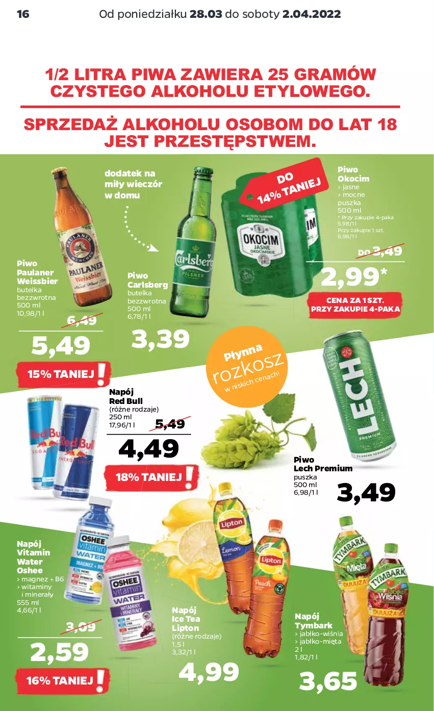 Gazetka promocyjna Netto - Gazetka spożywcza - ważna 28.03 do 02.04.2022 - strona 16 - produkty: Carlsberg, Gra, Ice tea, Koc, Lech Premium, Lipton, Magnez, Mięta, Napój, Okocim, Oshee, Piwa, Piwo, Red Bull, Tymbark