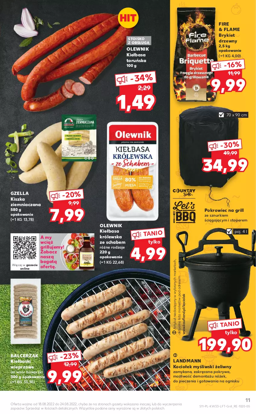 Gazetka promocyjna Kaufland - OFERTA TYGODNIA - ważna 18.08 do 24.08.2022 - strona 11 - produkty: Brykiet drzewny, Dres, Grill, Kiełbasa, Koc, Olewnik, Piec, Pokrowiec, Pokrywa, Top