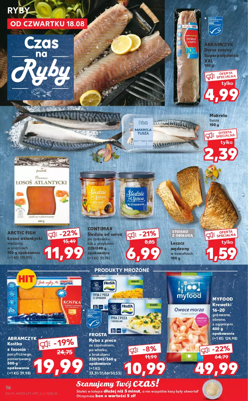 Gazetka promocyjna Kaufland - OFERTA TYGODNIA - ważna 18.08 do 24.08.2022 - strona 16 - produkty: Dorsz, Frosta, Kawa, Krewetki, Olej, Piec, Polędwica, Produkty mrożone, Ryba, Ser, Sos, Szpinak, Tusz