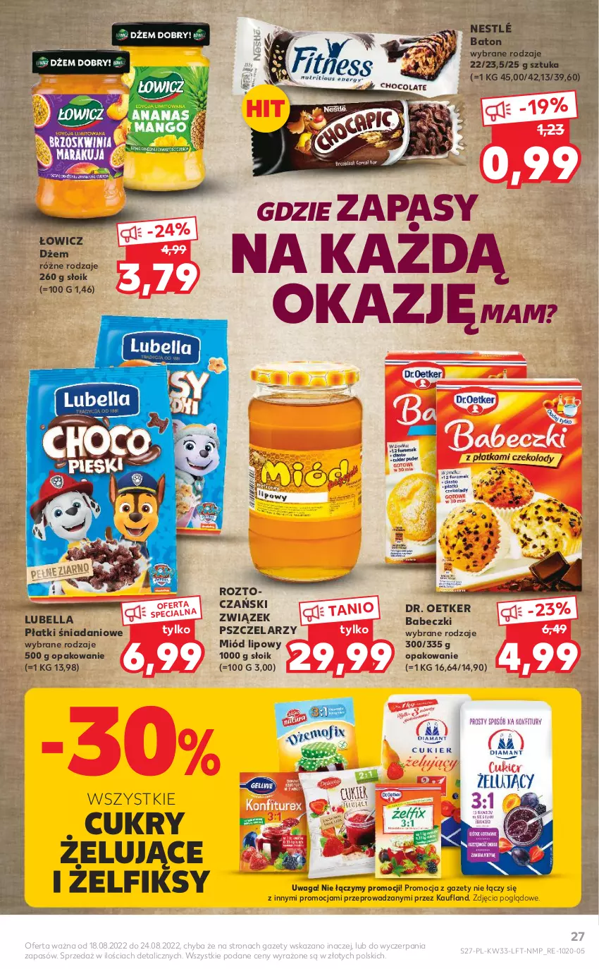 Gazetka promocyjna Kaufland - OFERTA TYGODNIA - ważna 18.08 do 24.08.2022 - strona 27 - produkty: Babeczki, Baton, Bell, Bella, Danio, Dr. Oetker, Dżem, Lubella, Miód, Nestlé, Waga