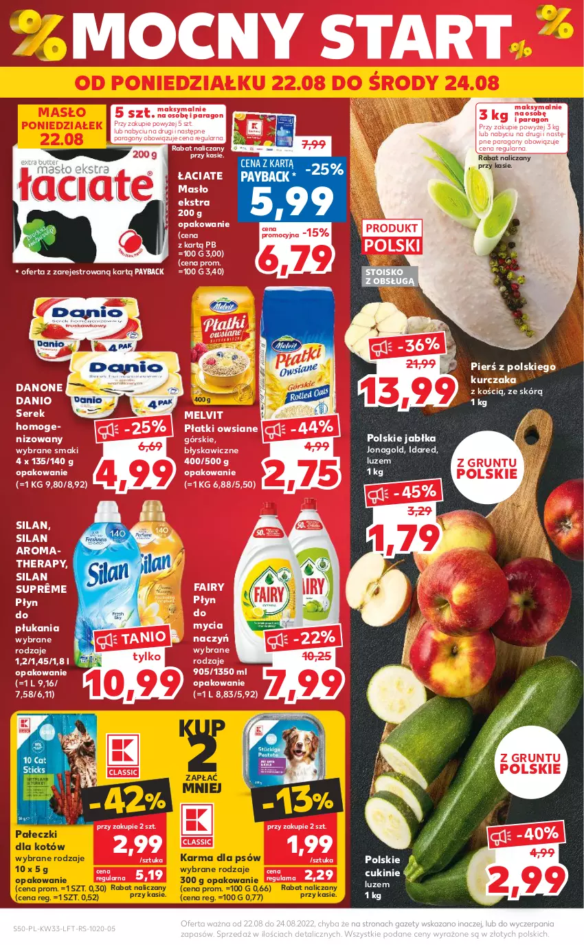 Gazetka promocyjna Kaufland - OFERTA TYGODNIA - ważna 18.08 do 24.08.2022 - strona 50 - produkty: Danio, Danone, Do mycia naczyń, Fa, Fairy, Grunt, Jabłka, Jonagold, Kurczak, Masło, Melvit, Płatki owsiane, Płyn do mycia, Płyn do mycia naczyń, Płyn do płukania, Ser, Serek, Serek homogenizowany, Silan