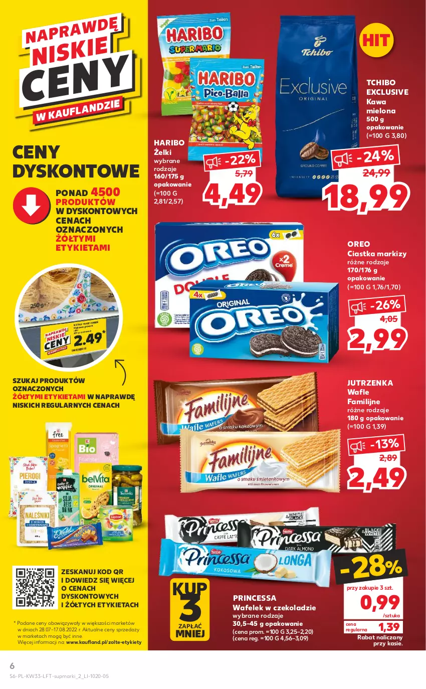 Gazetka promocyjna Kaufland - OFERTA TYGODNIA - ważna 18.08 do 24.08.2022 - strona 6 - produkty: Ciastka, Fa, Haribo, Jutrzenka, Kawa, Kawa mielona, Oreo, Princessa, Tchibo, Wafelek, Wafle