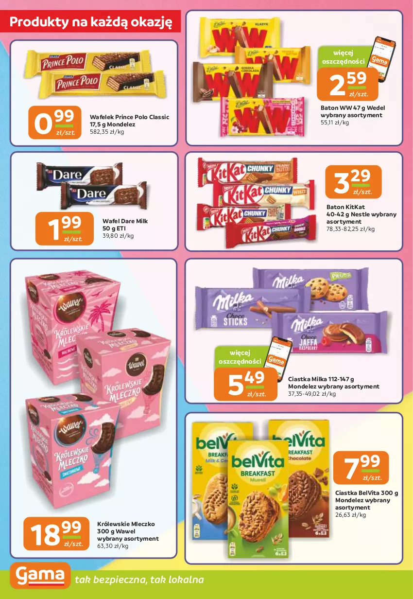 Gazetka promocyjna Gama - Gazetka Gama - ważna 30.01 do 11.02.2025 - strona 4 - produkty: Baton, BelVita, Ciastka, Królewski, Królewskie Mleczko, Milka, Mleczko, Piec, Prince Polo, Wafelek, Wawel