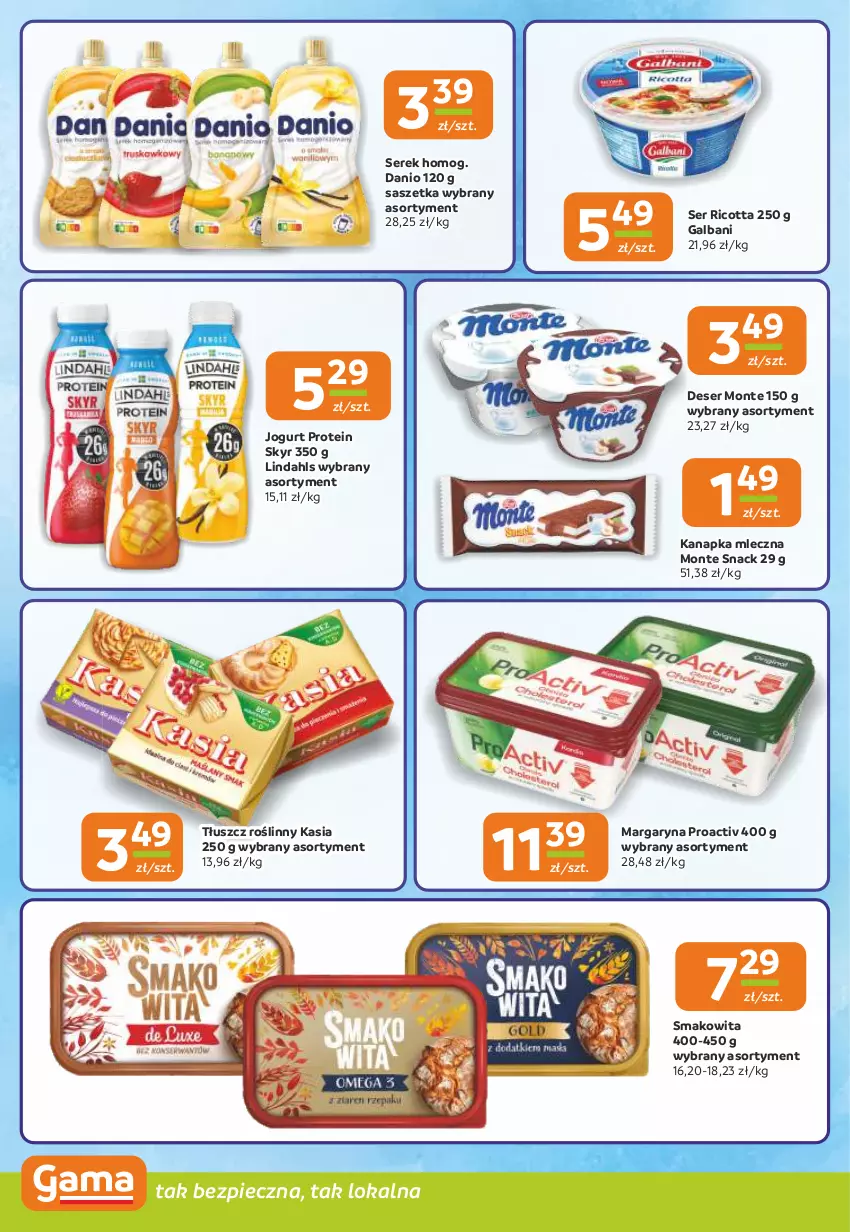 Gazetka promocyjna Gama - Gazetka Gama - ważna 30.01 do 11.02.2025 - strona 6 - produkty: Danio, Deser, Galbani, Jogurt, Kasia, Margaryna, Monte, Piec, Ricotta, Ser, Serek, Smakowita, Tłuszcz roślinny