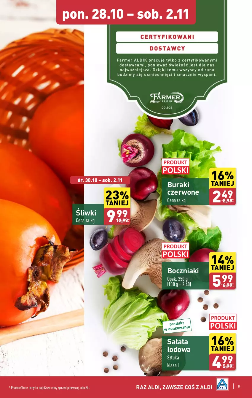 Gazetka promocyjna Aldi - Farmer ALDIK poleca świeże owoce i warzywa - ważna 28.10 do 02.11.2024 - strona 5 - produkty: Boczniak, Buraki, Sałat, Sałata lodowa