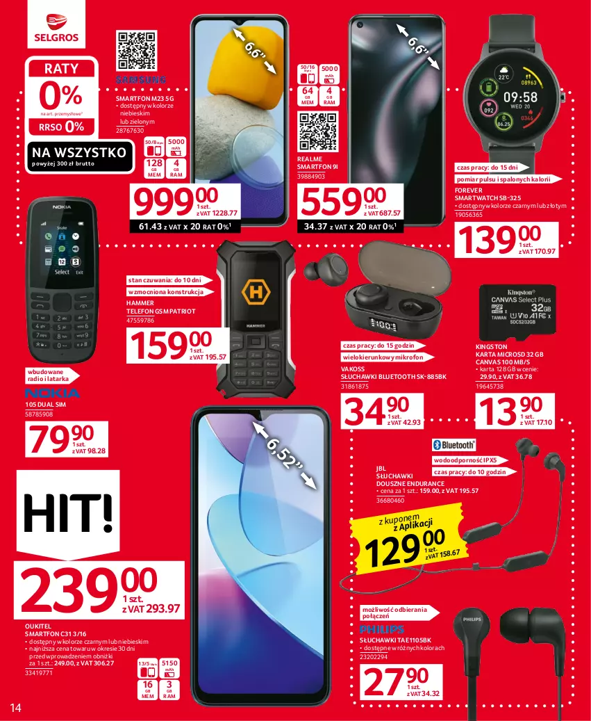 Gazetka promocyjna Selgros - Oferta przemysłowa - ważna 15.06 do 28.06.2023 - strona 14 - produkty: JBL, Latarka, Mikrofon, Por, Słuchawki, Słuchawki bluetooth, Smartfon, Smartwatch, Tarka, Telefon