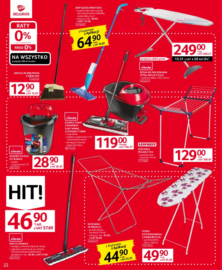 Gazetka promocyjna Selgros - Oferta przemysłowa - ważna 15.06 do 28.06.2023 - strona 22 - produkty: Asus, Deska do prasowania, Kije, Miotła, Mop, Rama, Suszarka, Wiadro