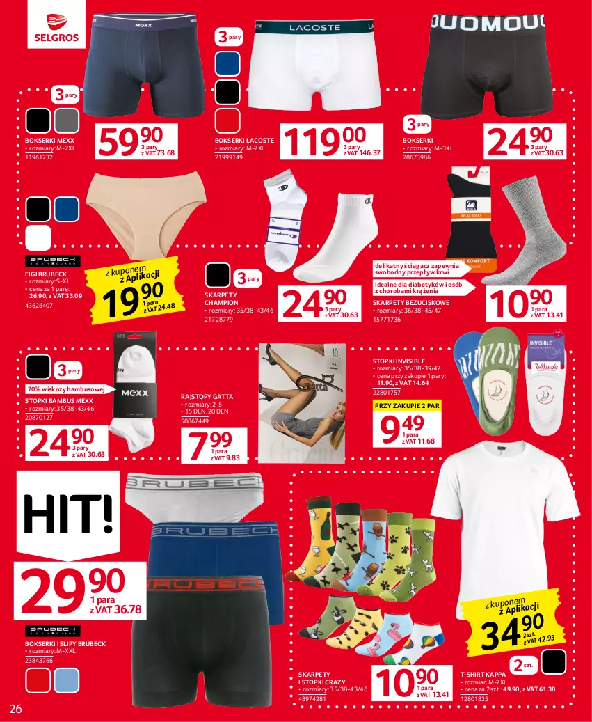 Gazetka promocyjna Selgros - Oferta przemysłowa - ważna 15.06 do 28.06.2023 - strona 26 - produkty: Bokserki, Figi, Gatta, Karp, Lacoste, Mexx, Rajstopy, Ser, Slipy, T-shirt, Top