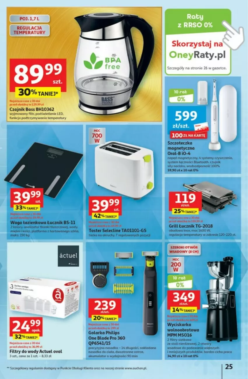 Gazetka promocyjna Auchan - ważna 28.09 do 04.10.2023 - strona 18 - produkty: Akumulator, Clin, Czajnik, Golarka, Grill, Philips, Por, Szczoteczka, Toster, Waga, Waga łazienkowa, Wyciskarka, Wyciskarka wolnoobrotowa