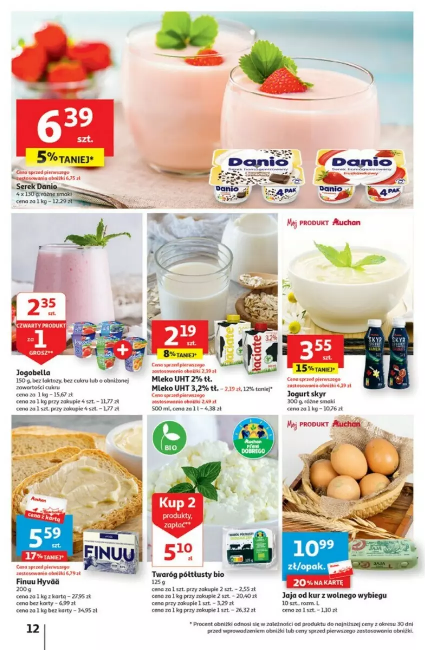 Gazetka promocyjna Auchan - ważna 28.09 do 04.10.2023 - strona 4 - produkty: Astor, Bell, Bella, Danio, Finuu, Gra, Jaja, Jogobella, Jogurt, Mleko, Ser, Serek, Twaróg, Twaróg półtłusty