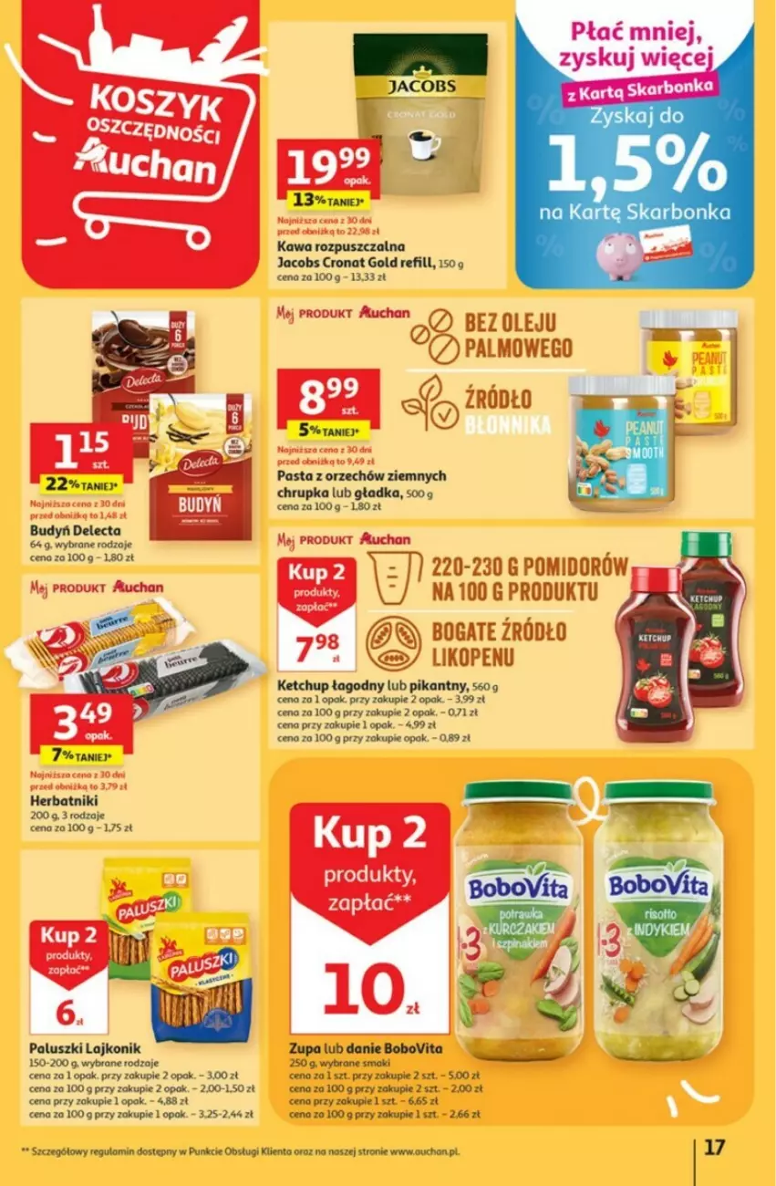 Gazetka promocyjna Auchan - ważna 28.09 do 04.10.2023 - strona 9 - produkty: BoboVita, Budyń, Delecta, Herbatniki, Jacobs, Kawa, Kawa rozpuszczalna, Ketchup, Lajkonik, Olej, Zupa