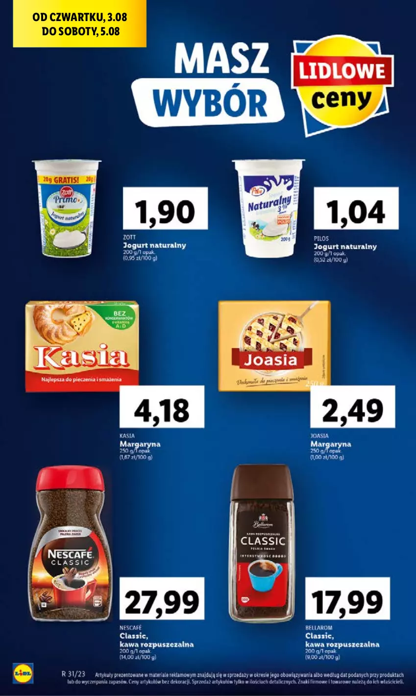 Gazetka promocyjna Lidl - GAZETKA - ważna 03.08 do 05.08.2023 - strona 44 - produkty: Bell, Bella, Jogurt, Jogurt naturalny, Kawa, Kawa rozpuszczalna, Margaryna, Pilos