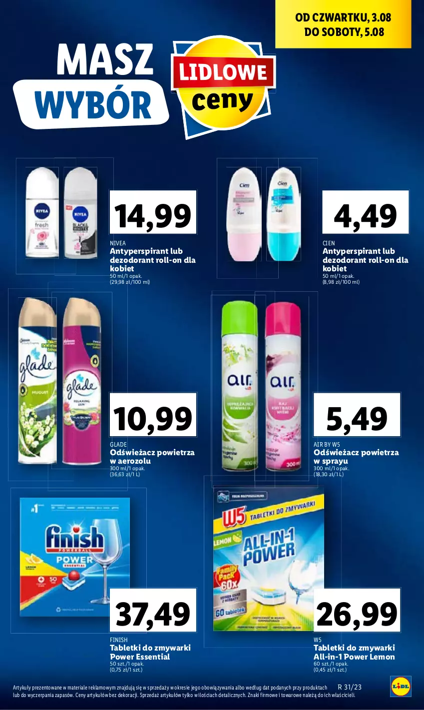 Gazetka promocyjna Lidl - GAZETKA - ważna 03.08 do 05.08.2023 - strona 45 - produkty: Antyperspirant, Dezodorant, Finish, Nivea, Odświeżacz powietrza, Tablet, Tabletki do zmywarki, Zmywarki