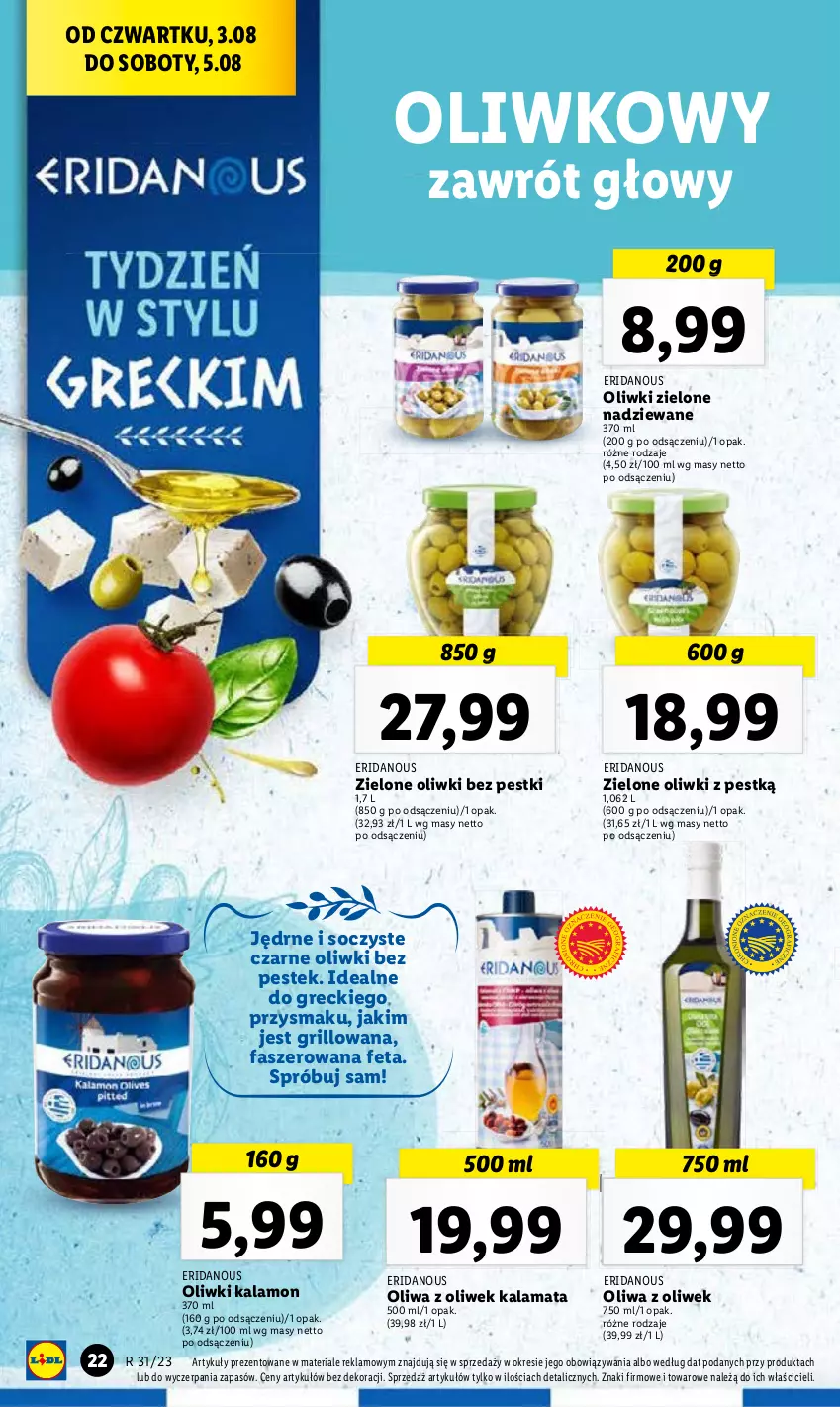 Gazetka promocyjna Lidl - GAZETKA - ważna 03.08 do 05.08.2023 - strona 60 - produkty: Fa, Feta, Grill, Oliwa z oliwek, Oliwki, Oliwki zielone, Stek