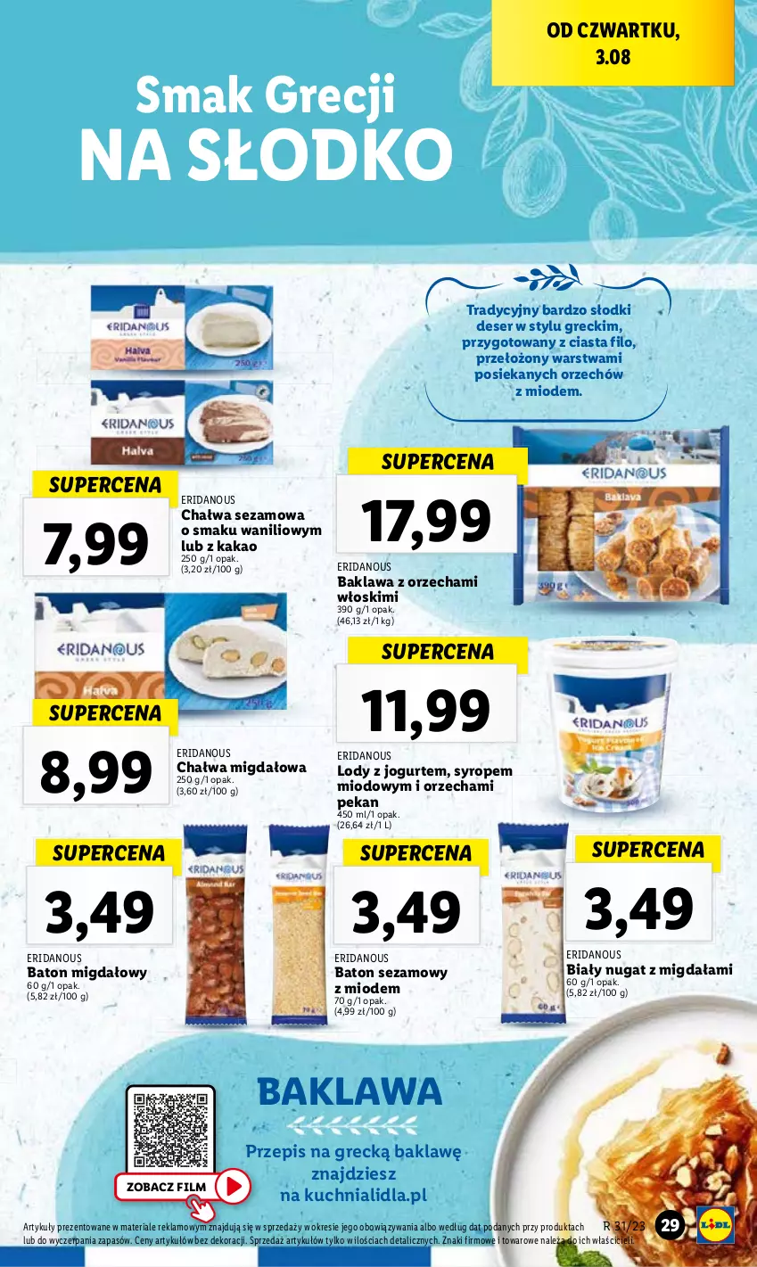 Gazetka promocyjna Lidl - GAZETKA - ważna 03.08 do 05.08.2023 - strona 67 - produkty: Baton, Chałwa, Deser, Jogurt, Kakao, Kuchnia, Lody, Ser, Sezam, Syrop