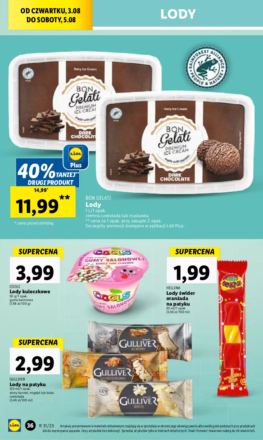 Gazetka promocyjna Lidl - GAZETKA - ważna 03.08 do 05.08.2023 - strona 74 - produkty: Czekolada, Hellena, Lody, Oranżada