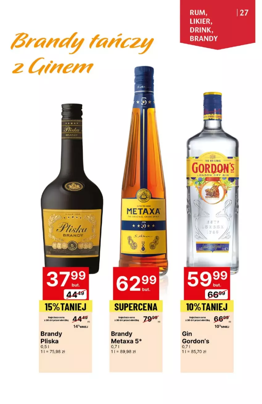 Gazetka promocyjna Delikatesy Centrum - DeliBarek DC09-10 - ważna 29.02 do 13.03.2024 - strona 27 - produkty: Brandy, Fa, Gin, Gordon's, Metaxa, Pliska, Rum