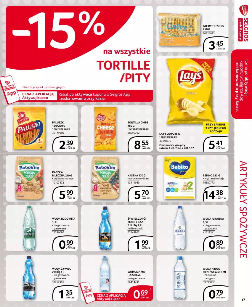 Gazetka promocyjna Selgros - Extra Oferta - ważna 01.06 do 30.06.2021 - strona 17 - produkty: Artykuły spożywcze, Bebiko, Gofry, Lay’s, LG, Tortilla, Tortilla Chips, Woda