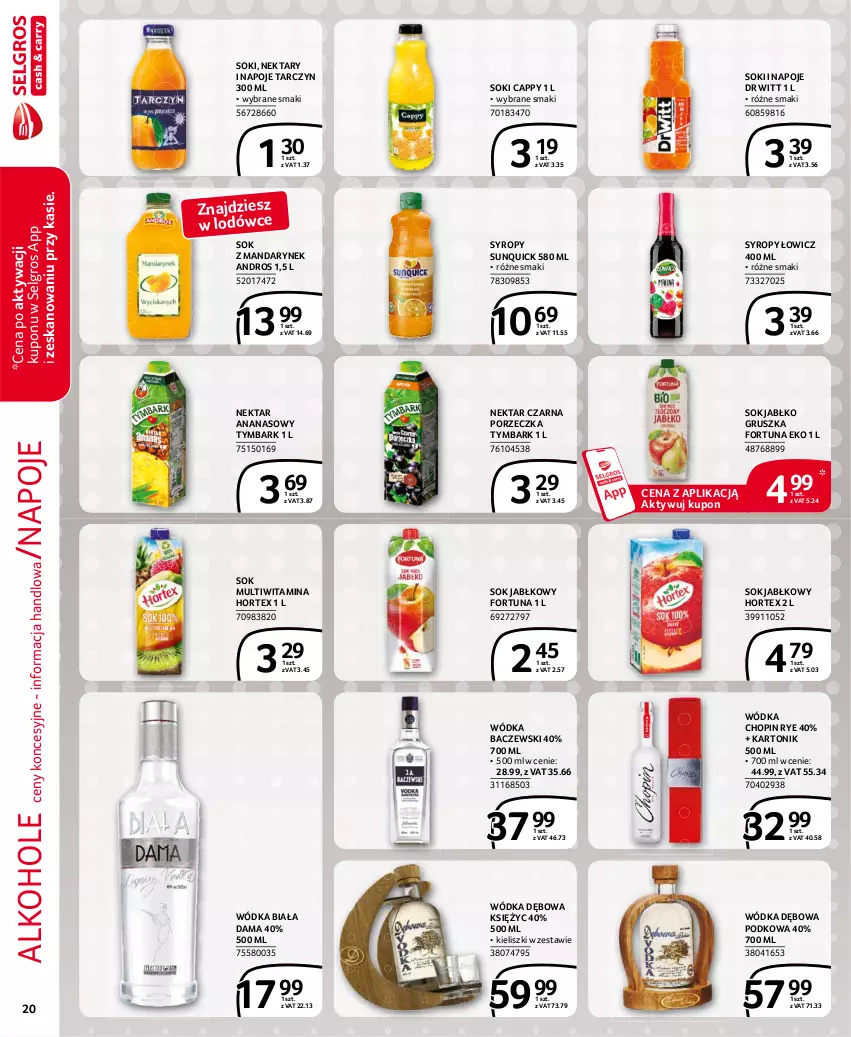 Gazetka promocyjna Selgros - Extra Oferta - ważna 01.06 do 30.06.2021 - strona 20 - produkty: Alkohole, Ananas, Cappy, Fortuna, Hortex, LG, Napoje, Nektar, Por, Sok, Sok jabłkowy, Syrop, Syropy, Tonik, Tymbark, Wódka