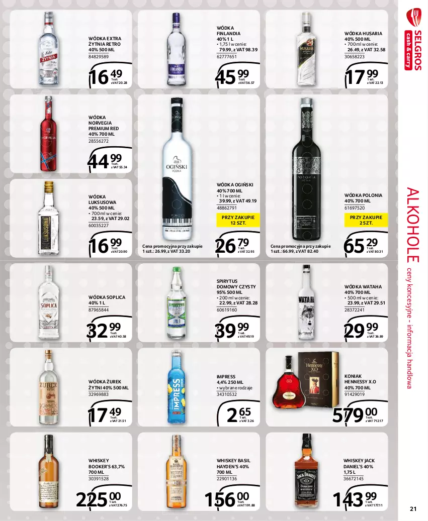 Gazetka promocyjna Selgros - Extra Oferta - ważna 01.06 do 30.06.2021 - strona 21 - produkty: Alkohole, Finlandia, Ogiński, Soplica, Wataha, Whiskey, Wódka