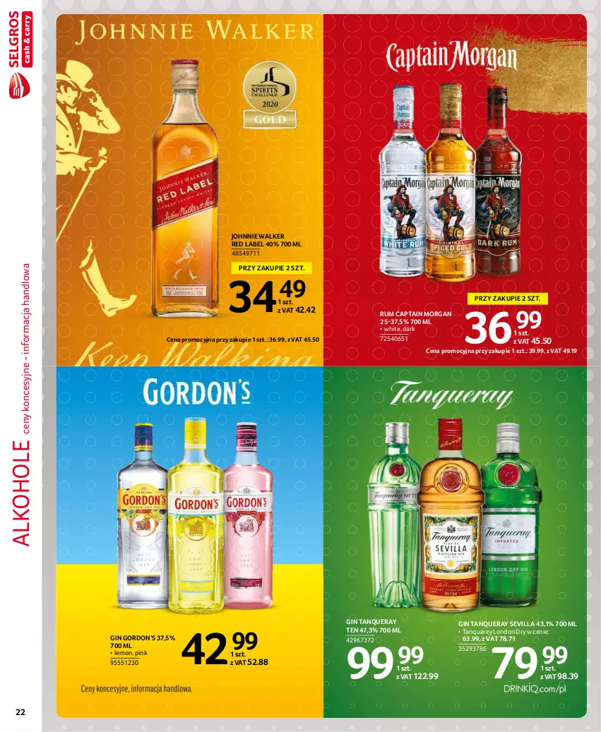 Gazetka promocyjna Selgros - Extra Oferta - ważna 01.06 do 30.06.2021 - strona 22 - produkty: Alkohole, Captain Morgan, Gin, Johnnie Walker, Rum