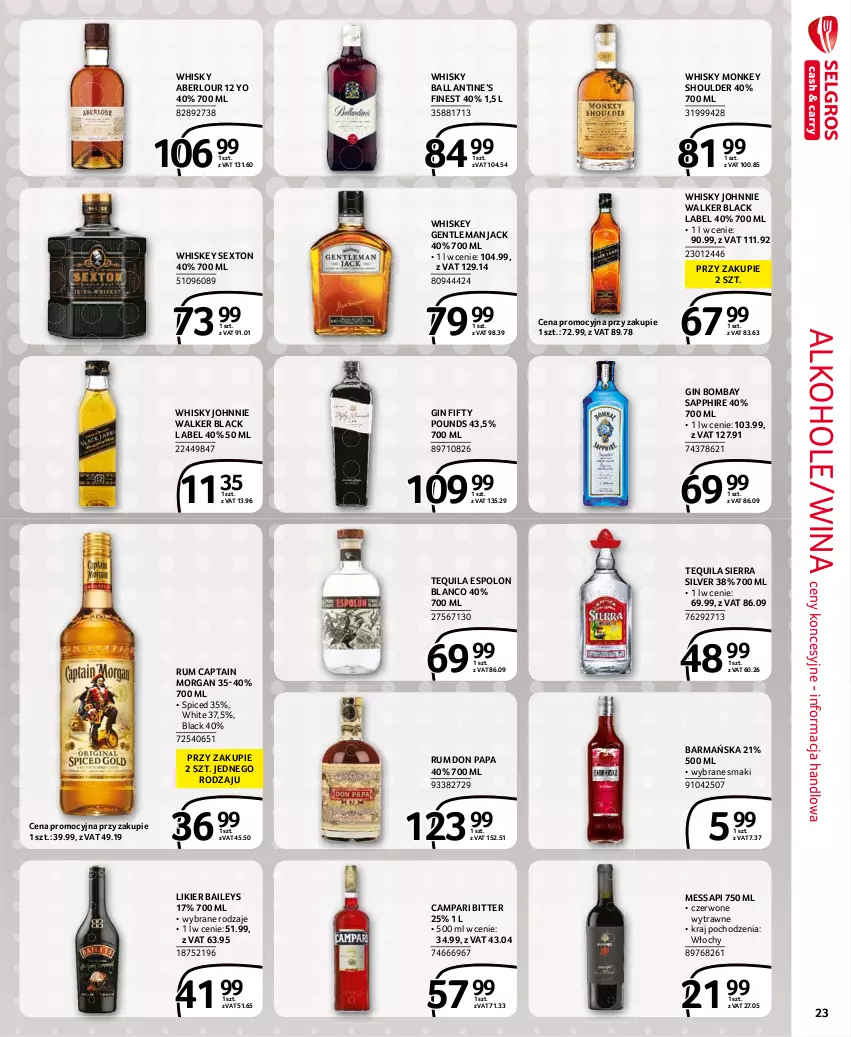 Gazetka promocyjna Selgros - Extra Oferta - ważna 01.06 do 30.06.2021 - strona 23 - produkty: Alkohole, Captain Morgan, Gin, Johnnie Walker, Lack, Likier, Rum, Tequila, Whiskey, Whisky