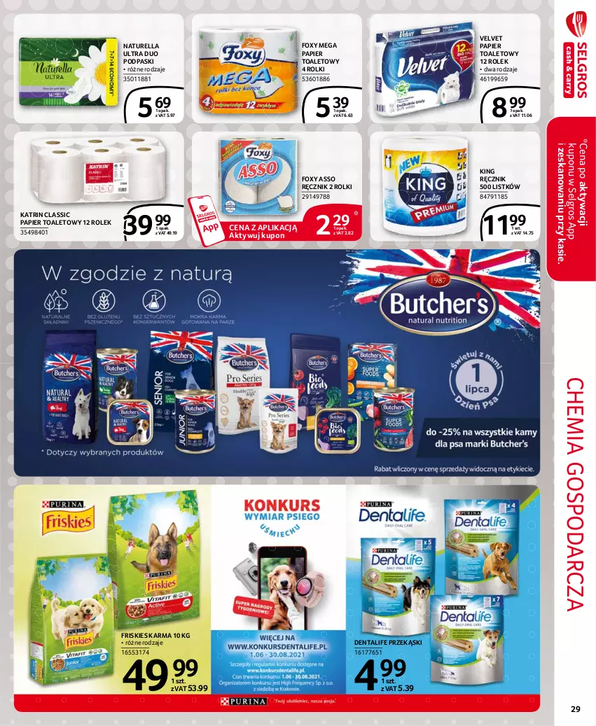 Gazetka promocyjna Selgros - Extra Oferta - ważna 01.06 do 30.06.2021 - strona 29 - produkty: Foxy, Friskies, LG, Naturell, Naturella, Papier, Papier toaletowy, Podpaski, Ręcznik, Rolki, Velvet