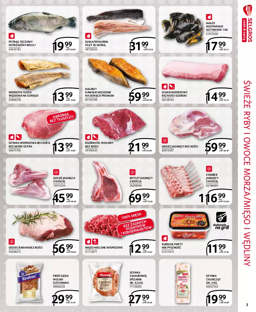 Gazetka promocyjna Selgros - Extra Oferta - ważna 01.06 do 30.06.2021 - strona 3 - produkty: Halibut, Kawa, Kotlet, Małże, Mięso, Mięso mielone, Owoce, Owoce morza, Pstrąg, Pstrąg tęczowy, Rozbratel wołowy, Ryby i owoce morza, Schab wieprzowy, Szynka, Szynka wieprzowa, Tusz