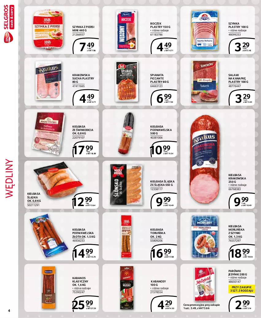 Gazetka promocyjna Selgros - Extra Oferta - ważna 01.06 do 30.06.2021 - strona 4 - produkty: BIC, Boczek, Kabanos, Kiełbasa, Kiełbasa krakowska, Kiełbasa podwawelska, Kiełbasa śląska, Parówki, Salami, Szynka, Wawel