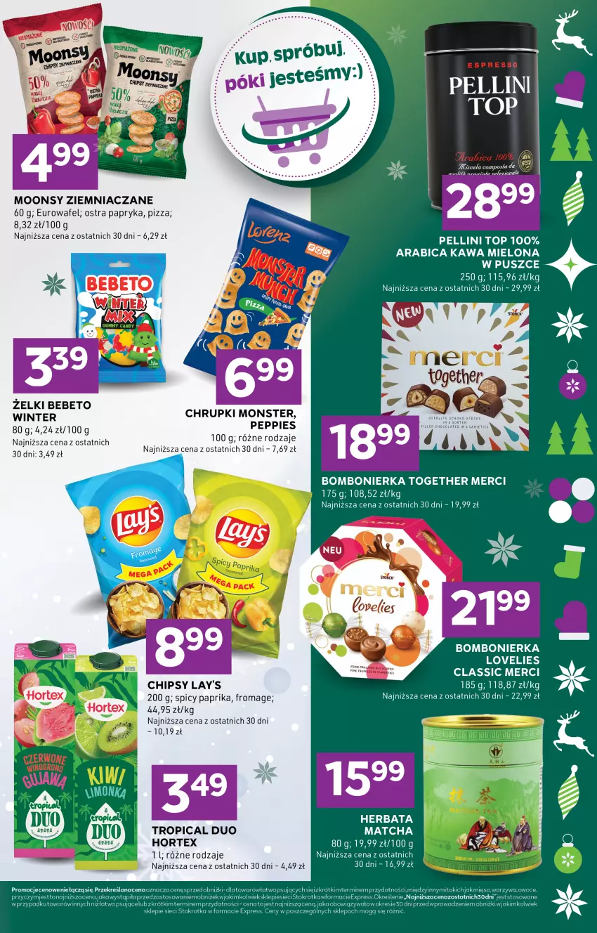 Gazetka promocyjna Stokrotka - Stokrotka Express - ważna 22.12 do 28.12.2025 - strona 5 - produkty: BIC, Chipsy, Chrupki, Herbata, Hortex, Kawa, Kawa mielona, Merci, Mięso, Owoce, Papryka, Pizza, Top, Tropical, Warzywa
