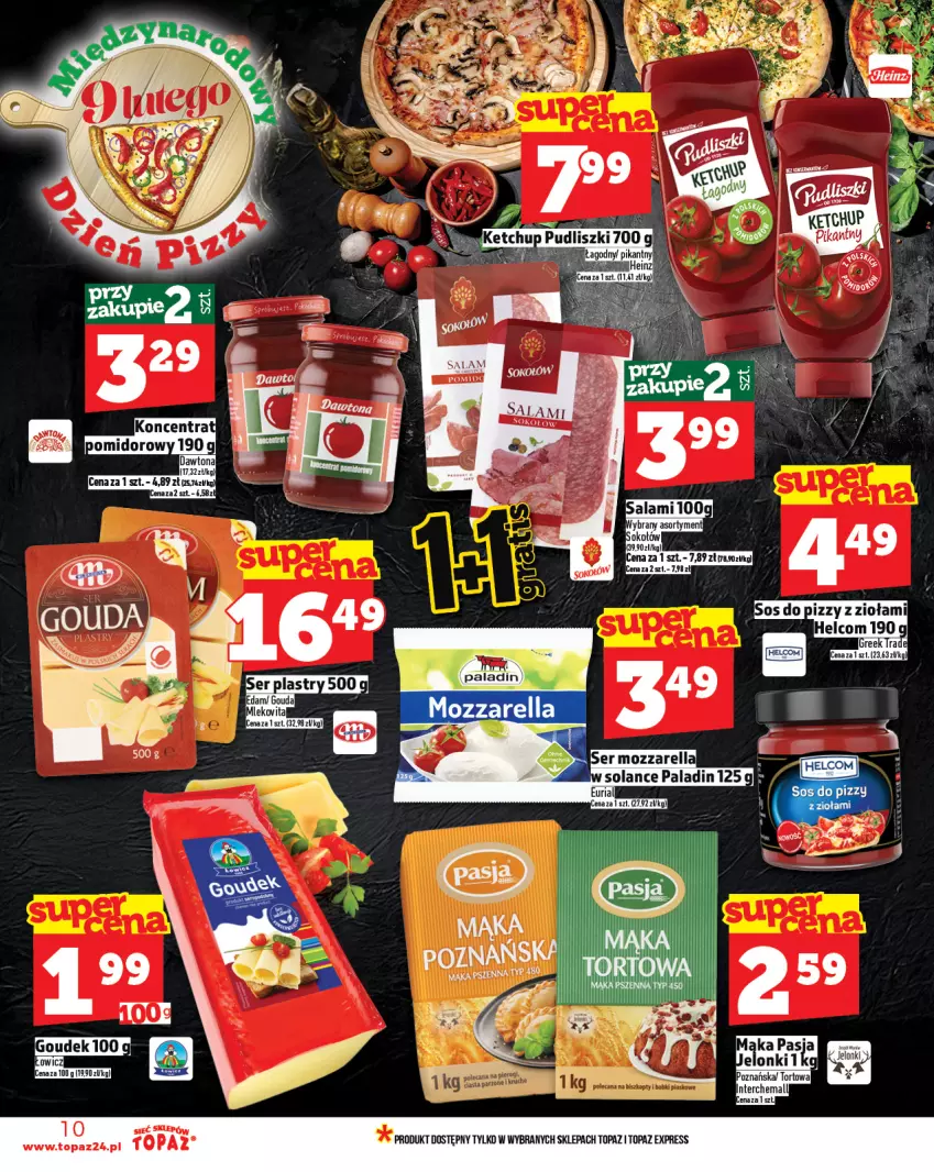 Gazetka promocyjna Topaz - Gazetka - ważna 06.02 do 12.02.2025 - strona 10 - produkty: Biszkopty, Dawtona, HELCOM, Piast, Salami, Sok, Sokołów, Sos, Sos do pizzy, Top